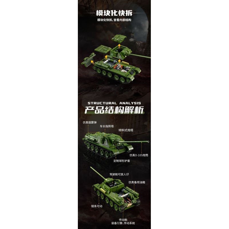 PanlosBrick 632022 Panlos Brick 632022 PHÁO CHỐNG TĂNG SU-100 bộ đồ chơi xếp lắp ráp ghép mô hình Military Army Quân Sự Bộ Đội 1701 khối