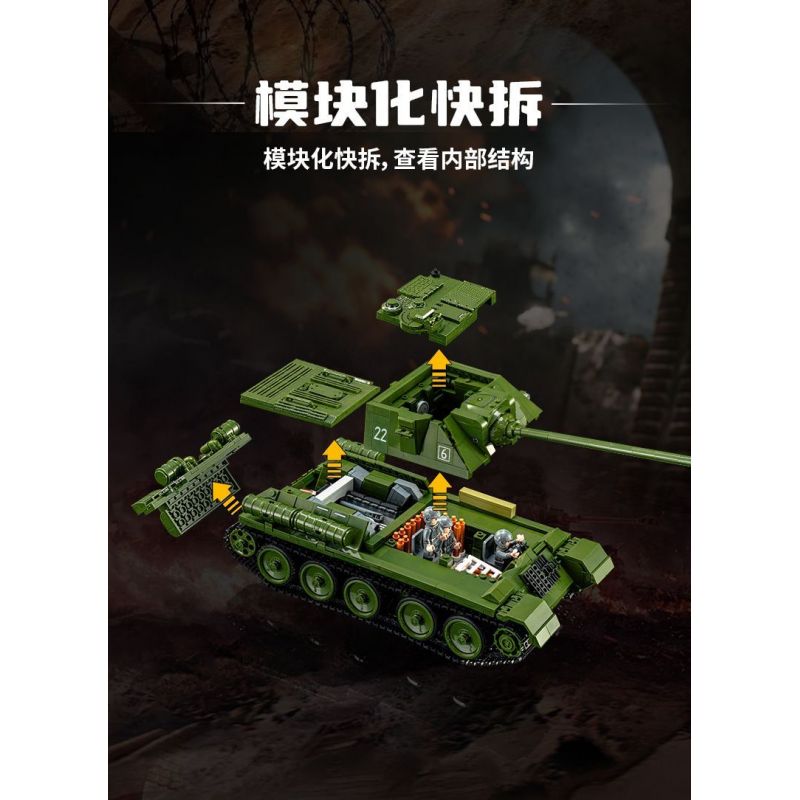 PanlosBrick 632022 Panlos Brick 632022 PHÁO CHỐNG TĂNG SU-100 bộ đồ chơi xếp lắp ráp ghép mô hình Military Army Quân Sự Bộ Đội 1701 khối