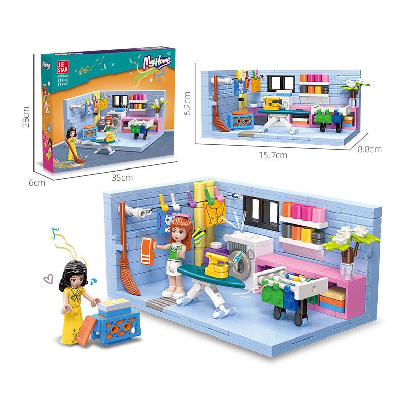 JIESTAR 59247 NHÀ CỦA TÔI PHÒNG GIẶT ỦI bộ đồ chơi xếp lắp ráp ghép mô hình Girl LAUNDRY Con Gái 329 khối