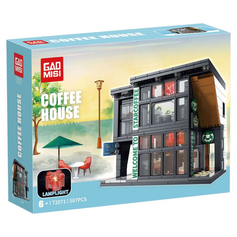 GAOMISI T2071 2071 QUÁN CÀ PHÊ bộ đồ chơi xếp lắp ráp ghép mô hình STAR COFFEE 581 khối