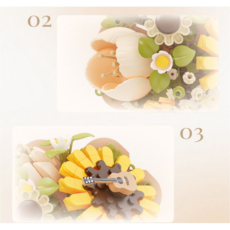 WEILE CREATION 2160 TIẾNG HOA KHÔNG NGỦ TRĂNG THU ĐẦY HƯỚNG DƯƠNG bộ đồ chơi xếp lắp ráp ghép mô hình Creator Sáng Tạo 385 khối