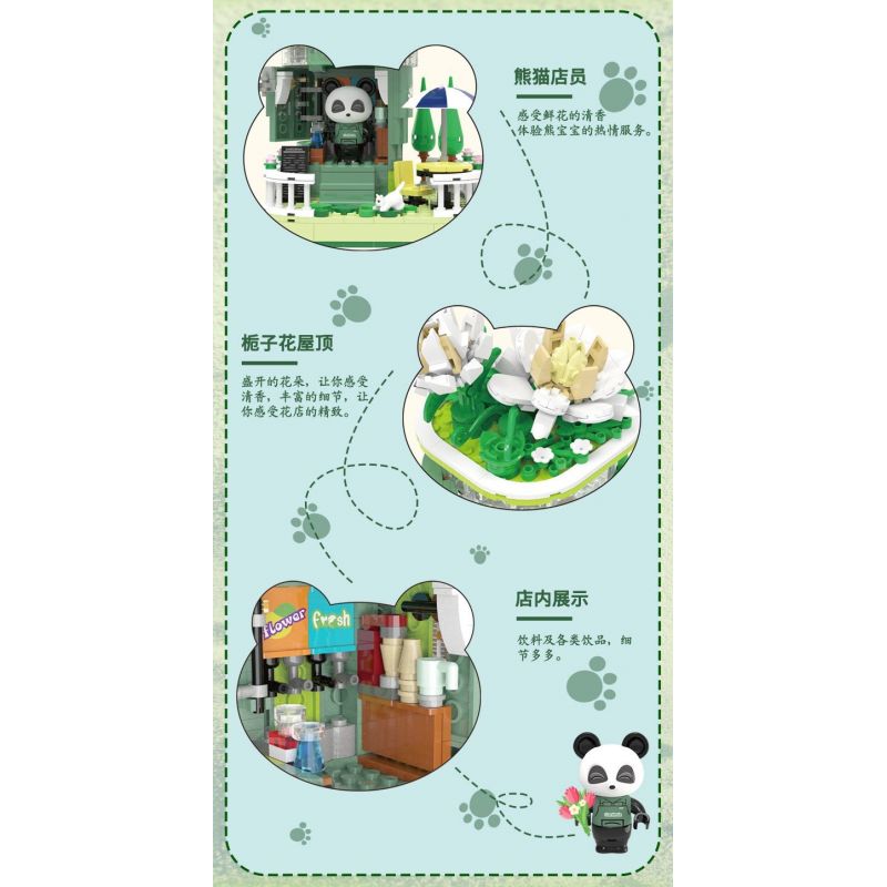 ZHEGAO 663012-1 CỬA HÀNG HOA GẤU TRÚC GARDENIA bộ đồ chơi xếp lắp ráp ghép mô hình PANDA FLOWER SHOP GARDENLA 490 khối