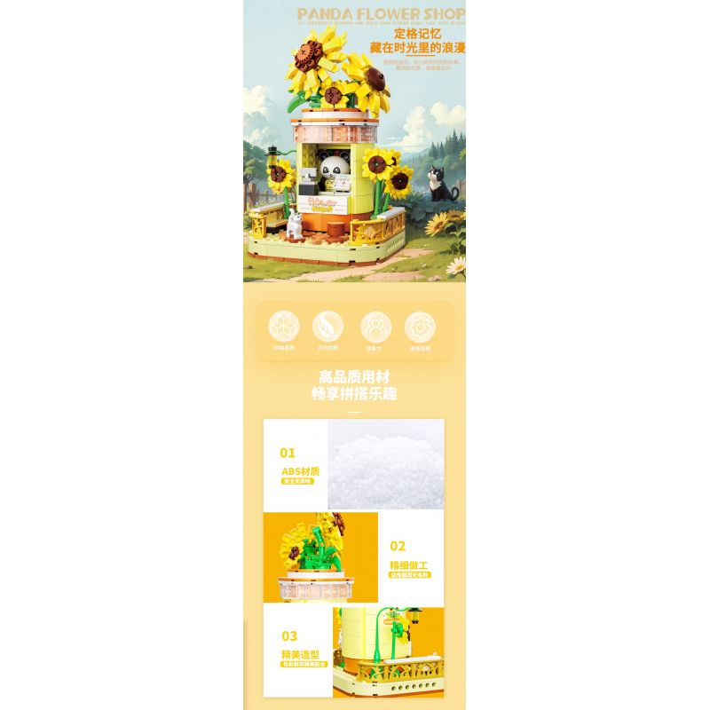 ZHEGAO 663012-2 CỬA HÀNG HOA PANDA HƯỚNG DƯƠNG bộ đồ chơi xếp lắp ráp ghép mô hình PANDA FLOWER SHOP SUNFLOWER 505 khối
