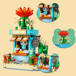 ZHEGAO 663012-3 CỬA HÀNG HOA GẤU TRÚC XƯƠNG RỒNG bộ đồ chơi xếp lắp ráp ghép mô hình PANDA FLOWER SHOP CACTUS 485 khối