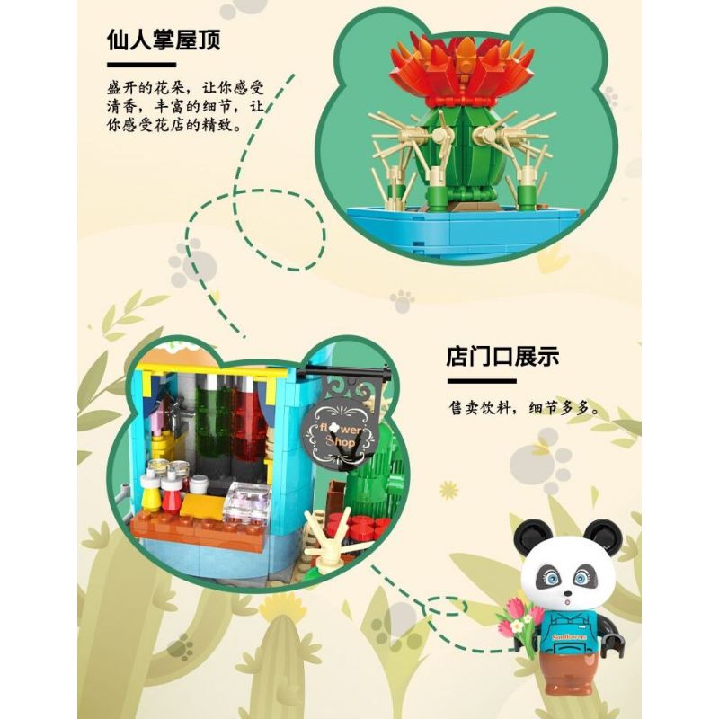 ZHEGAO 663012-3 CỬA HÀNG HOA GẤU TRÚC XƯƠNG RỒNG bộ đồ chơi xếp lắp ráp ghép mô hình PANDA FLOWER SHOP CACTUS 485 khối