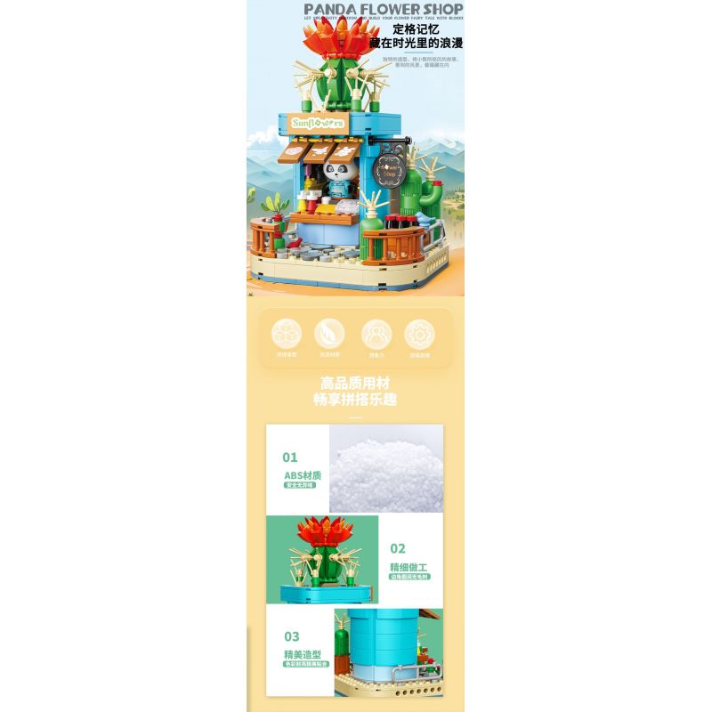 ZHEGAO 663012-3 CỬA HÀNG HOA GẤU TRÚC XƯƠNG RỒNG bộ đồ chơi xếp lắp ráp ghép mô hình PANDA FLOWER SHOP CACTUS 485 khối