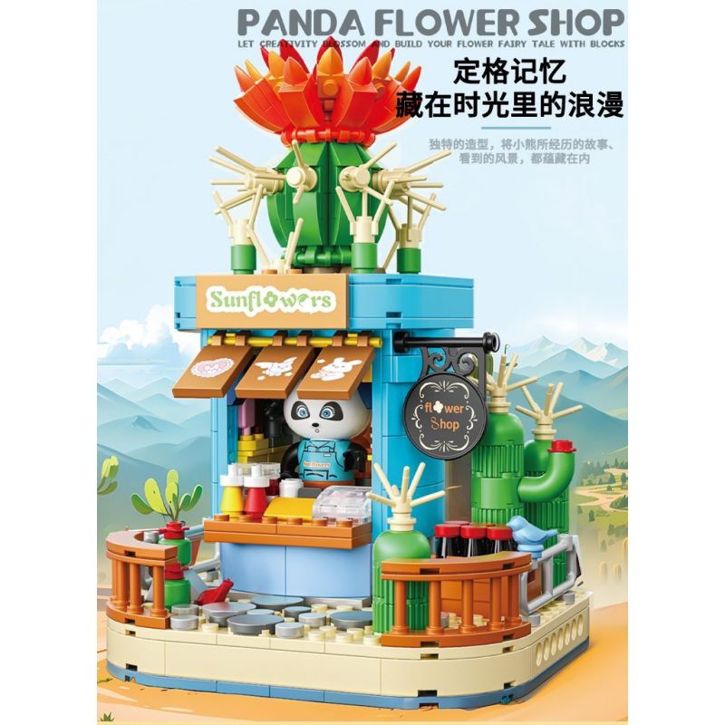 ZHEGAO 663012-3 CỬA HÀNG HOA GẤU TRÚC XƯƠNG RỒNG bộ đồ chơi xếp lắp ráp ghép mô hình PANDA FLOWER SHOP CACTUS 485 khối