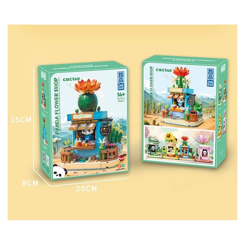 ZHEGAO 663012-3 CỬA HÀNG HOA GẤU TRÚC XƯƠNG RỒNG bộ đồ chơi xếp lắp ráp ghép mô hình PANDA FLOWER SHOP CACTUS 485 khối