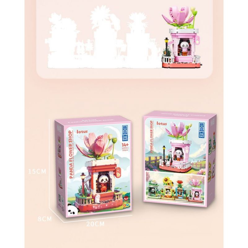 ZHEGAO 663012-4 NGƯỜI BÁN HOA GẤU TRÚC bộ đồ chơi xếp lắp ráp ghép mô hình PANDA FLOWER SHOP LOTUS 505 khối