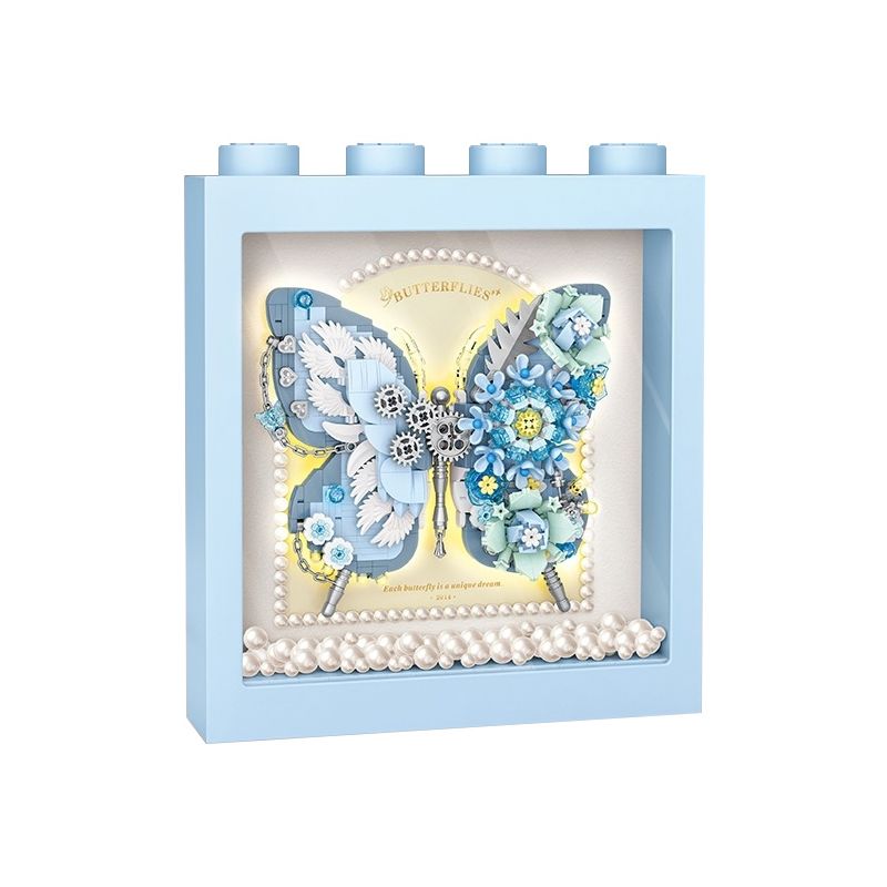 LOZ 1961 non Lego KHUNG ẢNH GIẤC MƠ HOA BƯỚM XANH bộ đồ chơi xếp lắp ráp ghép mô hình Arts & Crafts BUTTERFLY 839 khối