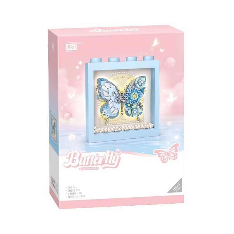 LOZ 1961 KHUNG ẢNH GIẤC MƠ HOA BƯỚM XANH bộ đồ chơi xếp lắp ráp ghép mô hình Arts & Crafts BUTTERFLY 839 khối