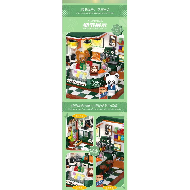 ZHEGAO 612024 QUÁN CÀ PHÊ GÓC PHỐ bộ đồ chơi xếp lắp ráp ghép mô hình CORNER CAFE 527 khối
