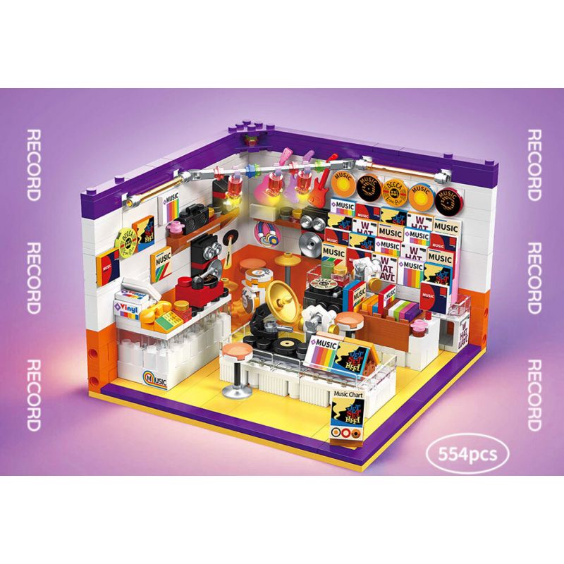 ZHEGAO 612026 CỬA HÀNG BĂNG ĐĨA bộ đồ chơi xếp lắp ráp ghép mô hình RECORD STORE 554 khối