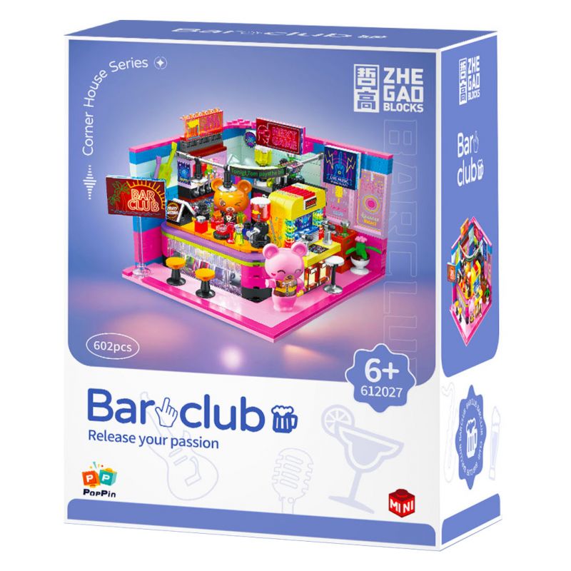 ZHEGAO 612027 non  CÂU LẠC BỘ QUÁN BAR bộ đồ chơi xếp lắp ráp ghép mô hình BAR CLUB 602 khối