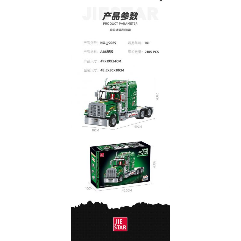 JIESTAR JJ9069 9069 ĐẦU XE TẢI PETERBILT 389 bộ đồ chơi xếp lắp ráp ghép mô hình Technic Kỹ Thuật Công Nghệ Cao Mô Hình Phương Tiện 2105 khối