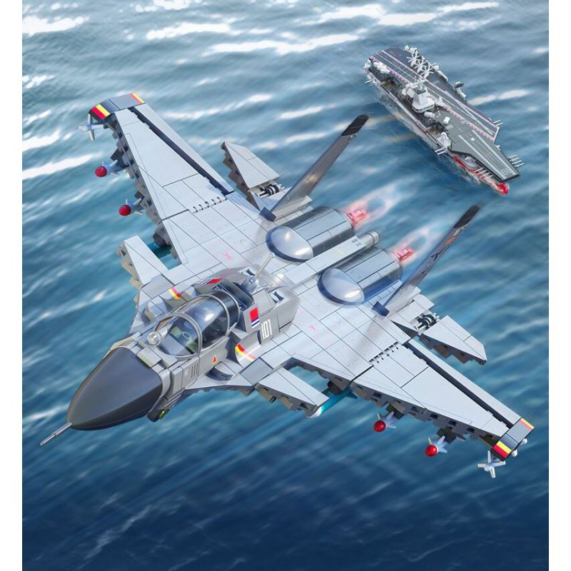 SEMBO 202248 MỘT QUỐC GIA HÙNG MẠNH MÁY BAY CHIẾN ĐẤU TRÊN TÀU SÂN J-15 bộ đồ chơi xếp lắp ráp ghép mô hình Military Army Quân Sự Bộ Đội 645 khối