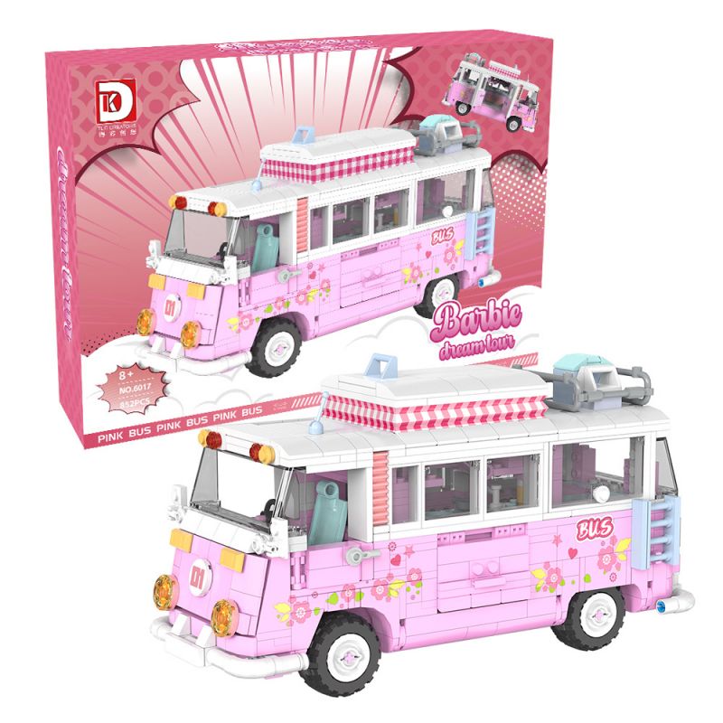 DK 6017 non Lego XE BUÝT DU LỊCH BARBIE bộ đồ chơi xếp lắp ráp ghép mô hình Creator BARBIE DREAMTOWN PINK BUS Sáng Tạo 852 khối