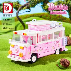 DK 6017 XE BUÝT DU LỊCH BARBIE bộ đồ chơi xếp lắp ráp ghép mô hình Creator BARBIE DREAMTOWN PINK BUS Sáng Tạo 852 khối