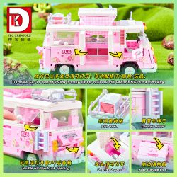 DK 6017 XE BUÝT DU LỊCH BARBIE bộ đồ chơi xếp lắp ráp ghép mô hình Creator BARBIE DREAMTOWN PINK BUS Sáng Tạo 852 khối