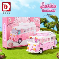 DK 6017 XE BUÝT DU LỊCH BARBIE bộ đồ chơi xếp lắp ráp ghép mô hình Creator BARBIE DREAMTOWN PINK BUS Sáng Tạo 852 khối