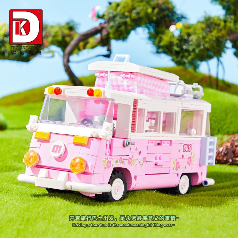 DK 6017 XE BUÝT DU LỊCH BARBIE bộ đồ chơi xếp lắp ráp ghép mô hình Creator BARBIE DREAMTOWN PINK BUS Sáng Tạo 852 khối