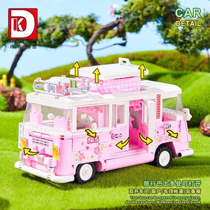 DK 6017 XE BUÝT DU LỊCH BARBIE bộ đồ chơi xếp lắp ráp ghép mô hình Creator BARBIE DREAMTOWN PINK BUS Sáng Tạo 852 khối
