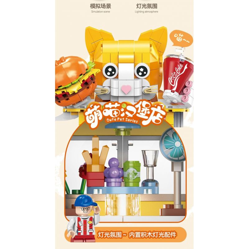 DOUBLE HEIGHT 60523 BURGER MEOW DỄ THƯƠNG bộ đồ chơi xếp lắp ráp ghép mô hình CUTE PET SERIES 857 khối