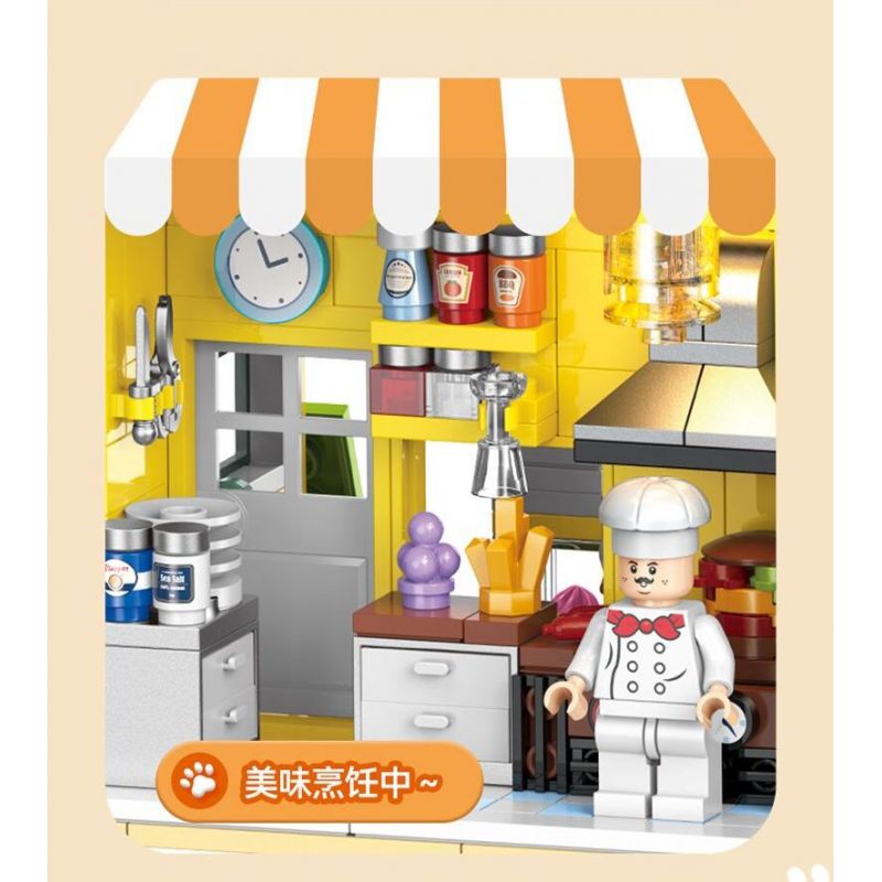 DOUBLE HEIGHT 60523 BURGER MEOW DỄ THƯƠNG bộ đồ chơi xếp lắp ráp ghép mô hình CUTE PET SERIES 857 khối