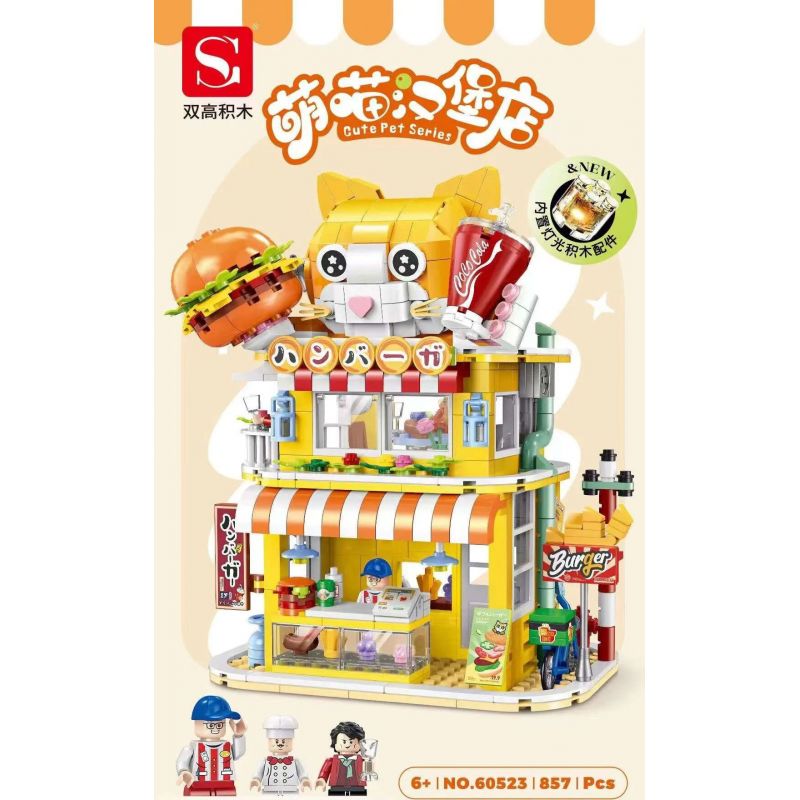 DOUBLE HEIGHT 60523 BURGER MEOW DỄ THƯƠNG bộ đồ chơi xếp lắp ráp ghép mô hình CUTE PET SERIES 857 khối