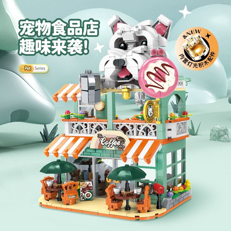 DOUBLE HEIGHT 60524 QUÁN CÀ PHÊ VƯƠNG bộ đồ chơi xếp lắp ráp ghép mô hình CUTE PET SERIES 972 khối