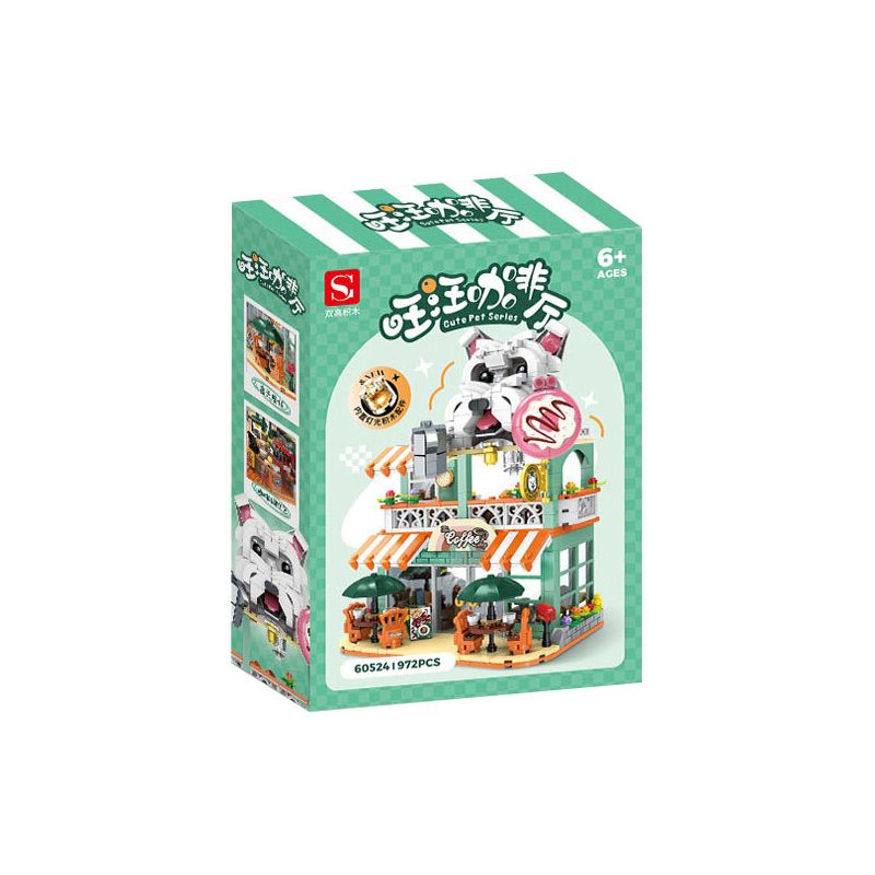 DOUBLE HEIGHT 60524 QUÁN CÀ PHÊ VƯƠNG bộ đồ chơi xếp lắp ráp ghép mô hình CUTE PET SERIES 972 khối