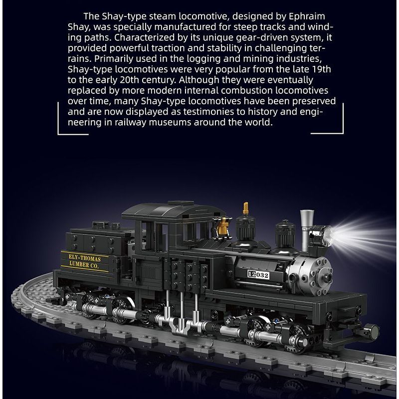 JMBRICKLAYER 51113 MouldKing 12032 Mould King 12032 ĐẦU MÁY HƠI NƯỚC SHAY bộ đồ chơi xếp lắp ráp ghép mô hình City SHAY-TYPE STEAM LOCOMOTIVE Thành Phố 880 khối