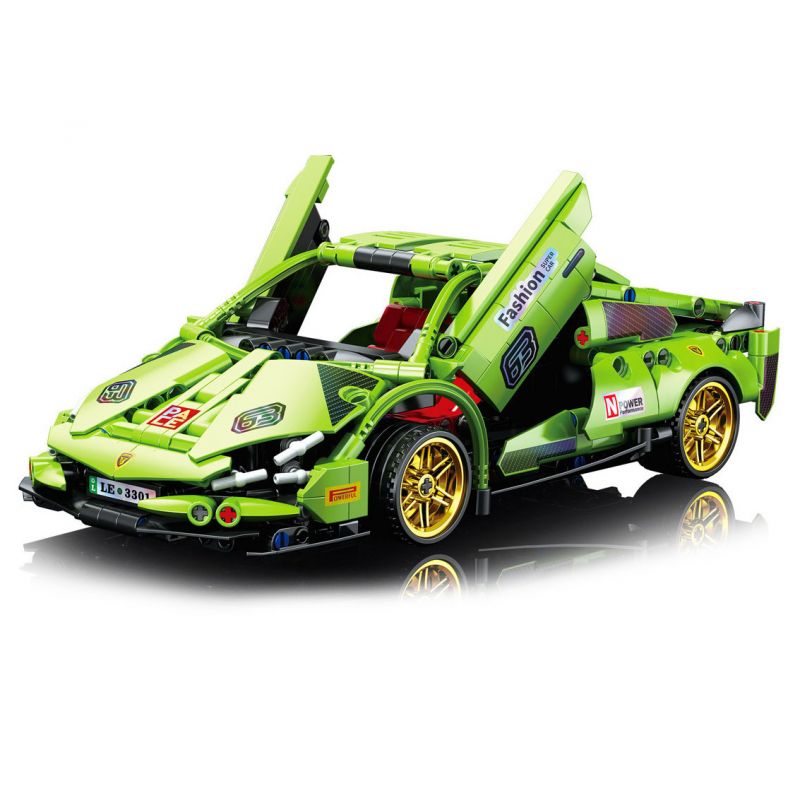 LELE BROTHER 9055 3300 3301 3302 XE KÉO LAMBORGHINI GREEN BULL 1:18 tỷ lệ 1:18 bộ đồ chơi xếp lắp ráp ghép mô hình Technic Kỹ Thuật Công Nghệ Cao Mô Hình Phương Tiện 586 khối