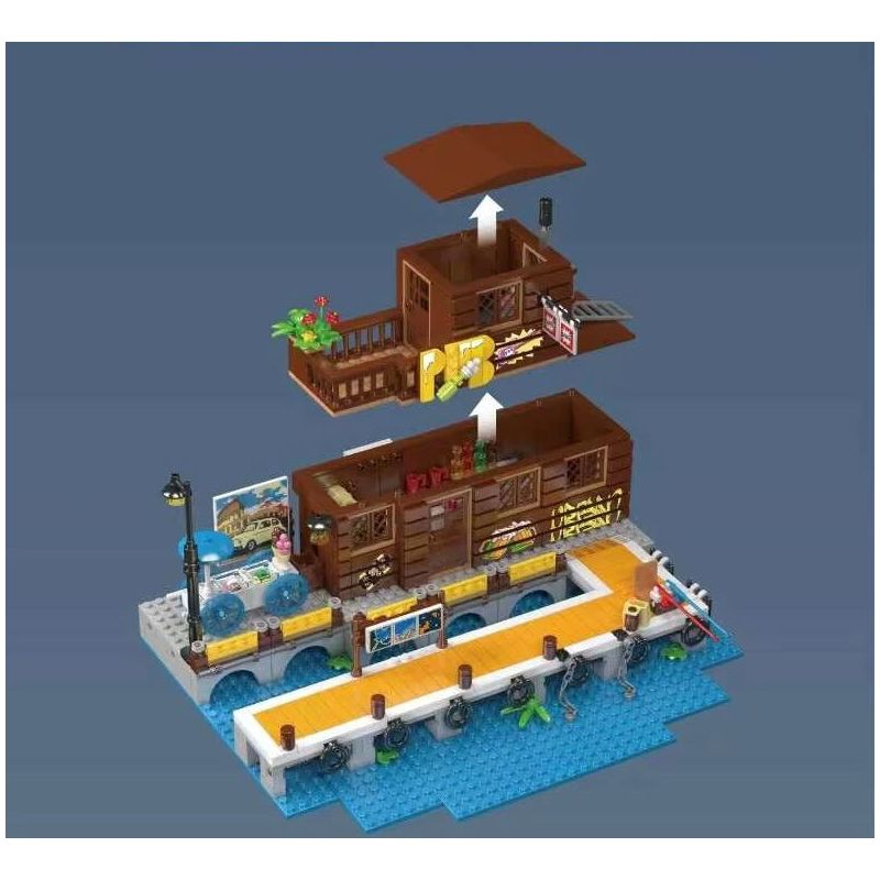 MouldKing 10108 Mould King 10108 KHÁCH SẠN MARINA bộ đồ chơi xếp lắp ráp ghép mô hình City DOCKSIDE TAVERN Thành Phố 842 khối