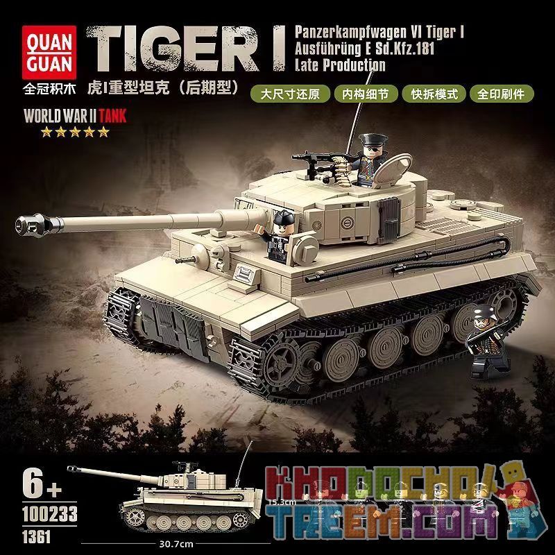 QuanGuan 100233 Quan Guan 100233 non Lego XE TĂNG HẠNG NẶNG TIGER (PHIÊN BẢN MUỘN) bộ đồ chơi xếp lắp ráp ghép mô hình Military Army Quân Sự Bộ Đội 1361 khối