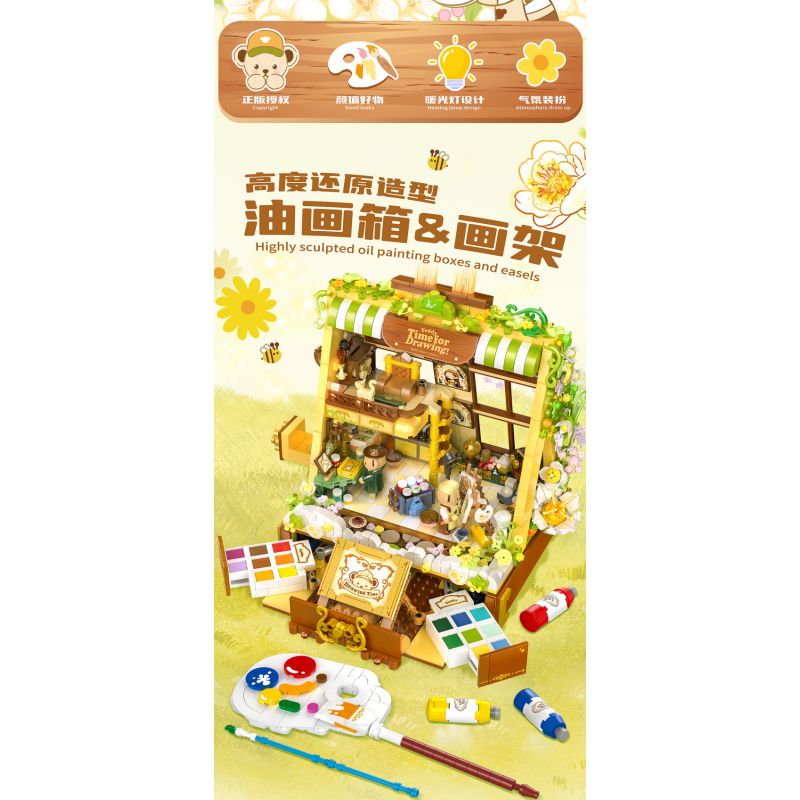 INBRIXX 881304 GẤU BÔNG VẼ TRANH BẰNG HOA bộ đồ chơi xếp lắp ráp ghép mô hình TEDDY 1685 khối