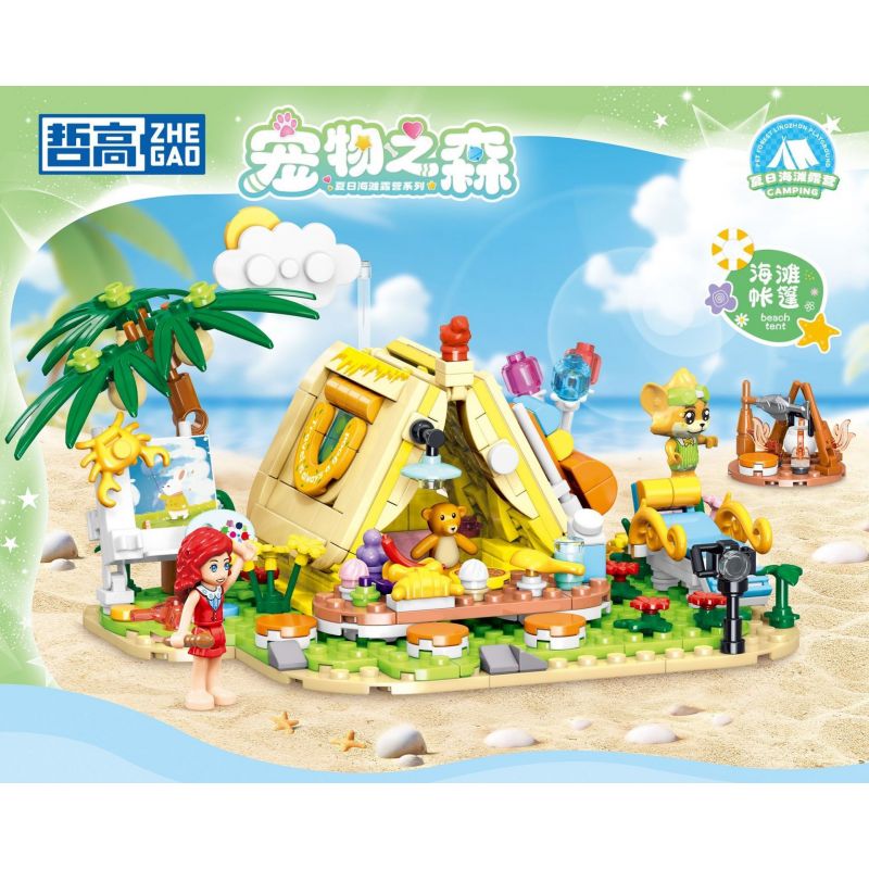 ZHEGAO 923011 RỪNG THÚ CƯNG CẮM TRẠI BÃI BIỂN MÙA HÈ LỀU bộ đồ chơi xếp lắp ráp ghép mô hình Girl MECHA REBIRTH Con Gái 429 khối