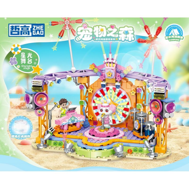 ZHEGAO 923012 CẮM TRẠI BÃI BIỂN MÙA HÈ TRONG RỪNG THÚ CƯNG SÂN KHẤU ÁNH SAO bộ đồ chơi xếp lắp ráp ghép mô hình Girl MECHA REBIRTH Con Gái 430 khối