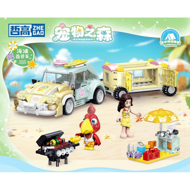 ZHEGAO 923013 RỪNG THÚ CƯNG CẮM TRẠI BÃI BIỂN MÙA HÈ CAMPERVAN bộ đồ chơi xếp lắp ráp ghép mô hình Girl MECHA REBIRTH Con Gái 453 khối
