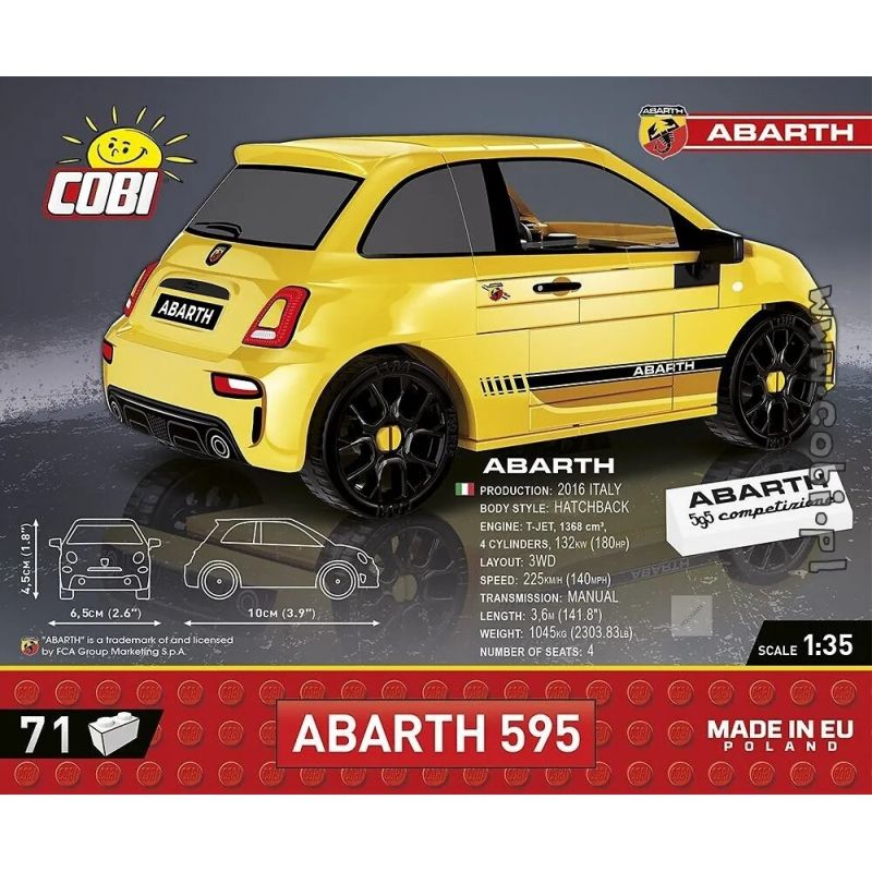 COBI 24601 20502 XE ĐỘ ABARTH 595 tỷ lệ 1:35 bộ đồ chơi xếp lắp ráp ghép mô hình Racers ABARTH 595 COMPETIZIONE Đua Tốc Độ 71 khối