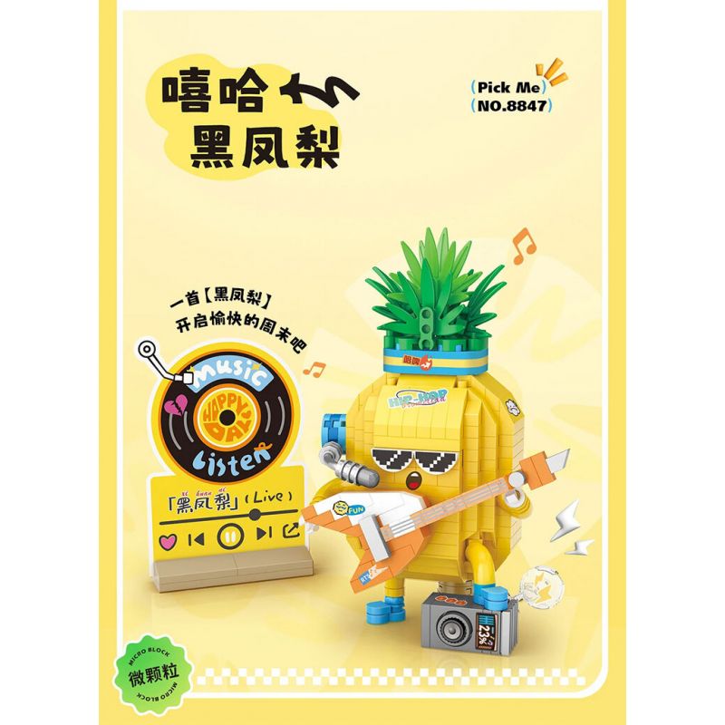 LOZ 8847 TIỆC TRÁI CÂY DỨA ĐEN HIP HOP bộ đồ chơi xếp lắp ráp ghép mô hình FRUIT PARTY