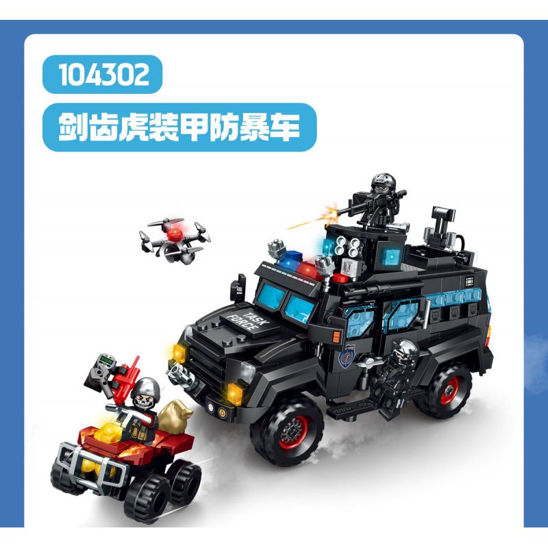 SEMBO 104302 CHIẾN DỊCH BLACK HAWK XE CHỐNG BẠO ĐỘNG BỌC THÉP SABRETOOTH bộ đồ chơi xếp lắp ráp ghép mô hình City Thành Phố 721 khối