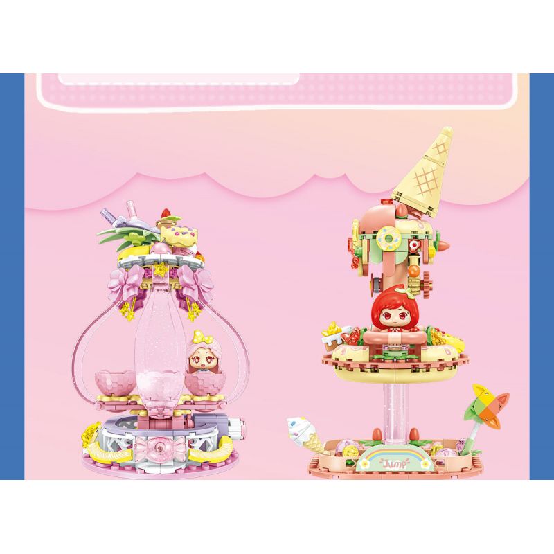 SEMBO 615071 CÔNG VIÊN TRÁNG MIỆNG CANDY PLANET ĐƯỜNG TRƯỢT KẸO PHA LÊ bộ đồ chơi xếp lắp ráp ghép mô hình 221 khối