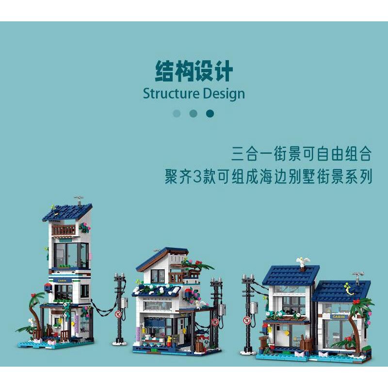 MorkModel 20201 Mork Model 20201 BIỆT THỰ NGHỈ DƯỠNG 3 TRONG 1 VEN BIỂN bộ đồ chơi xếp lắp ráp ghép mô hình Creator BEACH HOUSE Sáng Tạo 813 khối