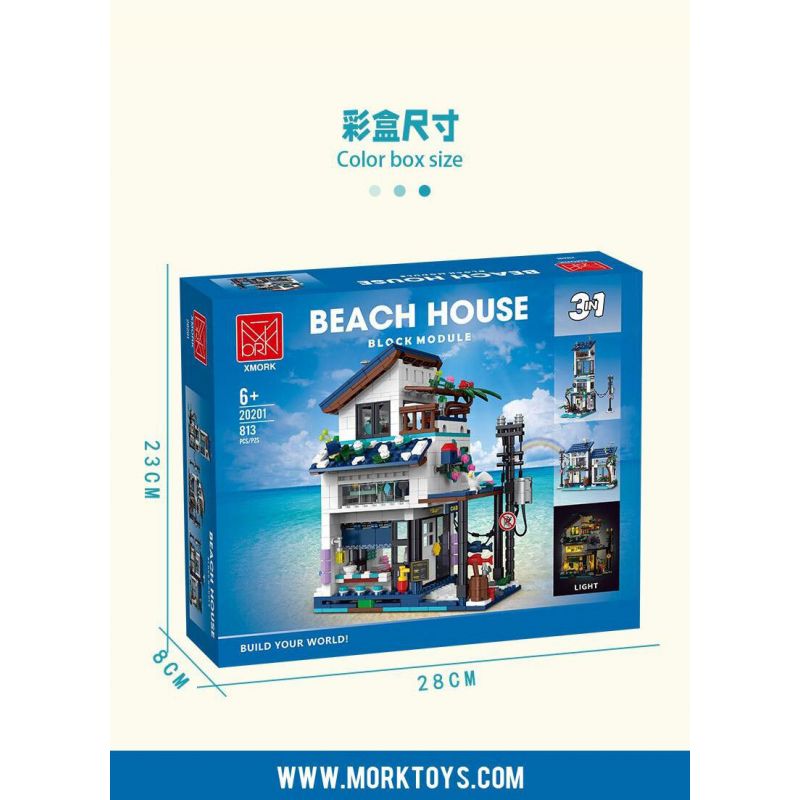 MorkModel 20201 Mork Model 20201 BIỆT THỰ NGHỈ DƯỠNG 3 TRONG 1 VEN BIỂN bộ đồ chơi xếp lắp ráp ghép mô hình Creator BEACH HOUSE Sáng Tạo 813 khối