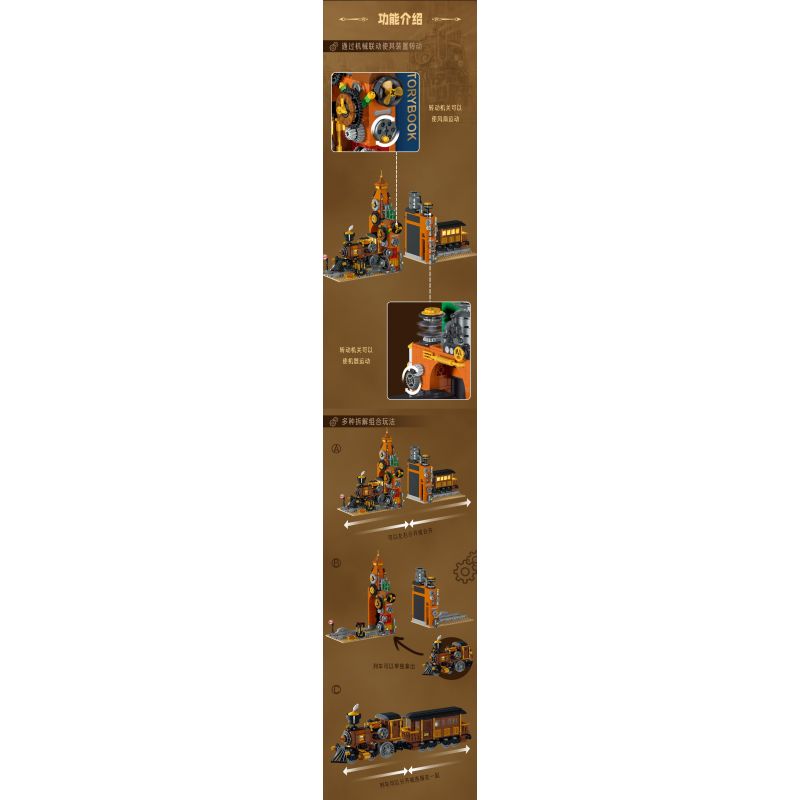 MorkModel 028005 Mork Model 028005 SÁCH TÀU STEAMPUNK bộ đồ chơi xếp lắp ráp ghép mô hình STEAMPUNK TRAIN BOOKEND 1252 khối