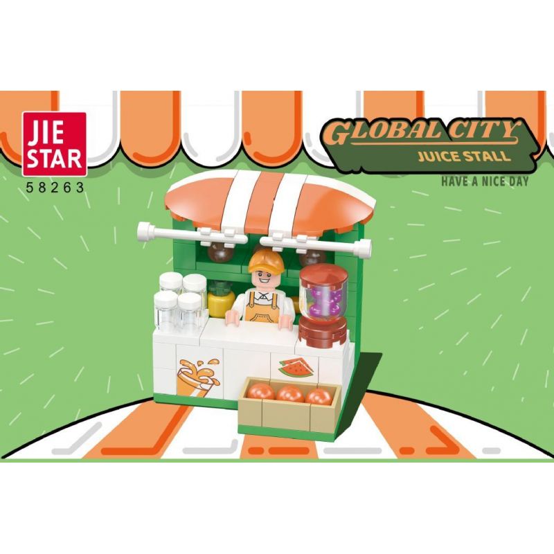 JIESTAR 58263 THÀNH PHỐ TOÀN CẦU QUẦY BÁN NƯỚC TRÁI CÂY bộ đồ chơi xếp lắp ráp ghép mô hình City GLOBAL CITY JUICE STALL 101 khối
