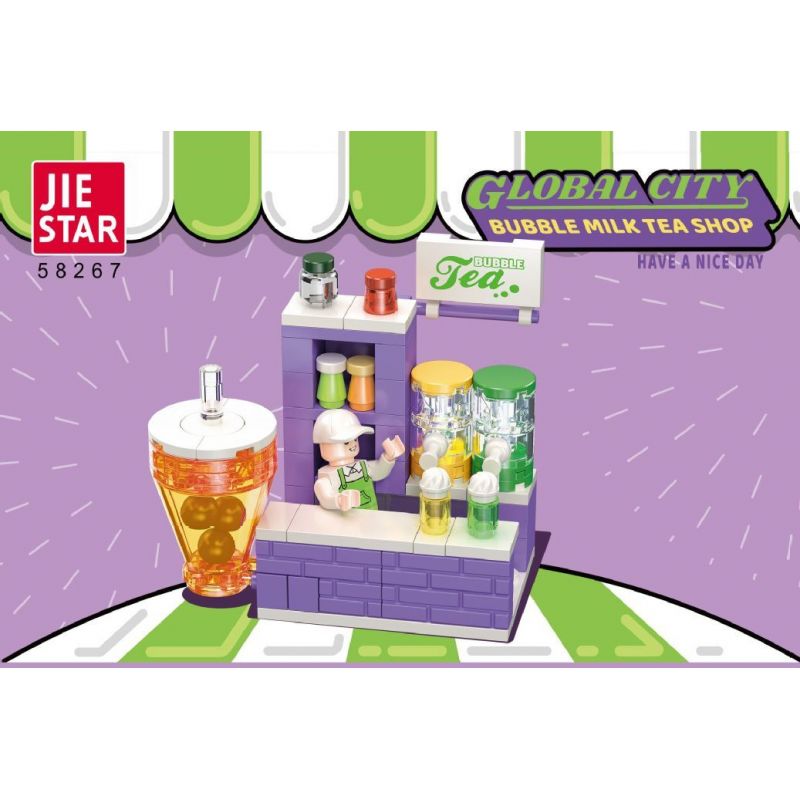 JIESTAR 58267 THÀNH PHỐ TOÀN CẦU QUẦY TRÀ SỮA bộ đồ chơi xếp lắp ráp ghép mô hình City GLOBAL CITY BUBBLE MILK TEA SHOP 102 khối