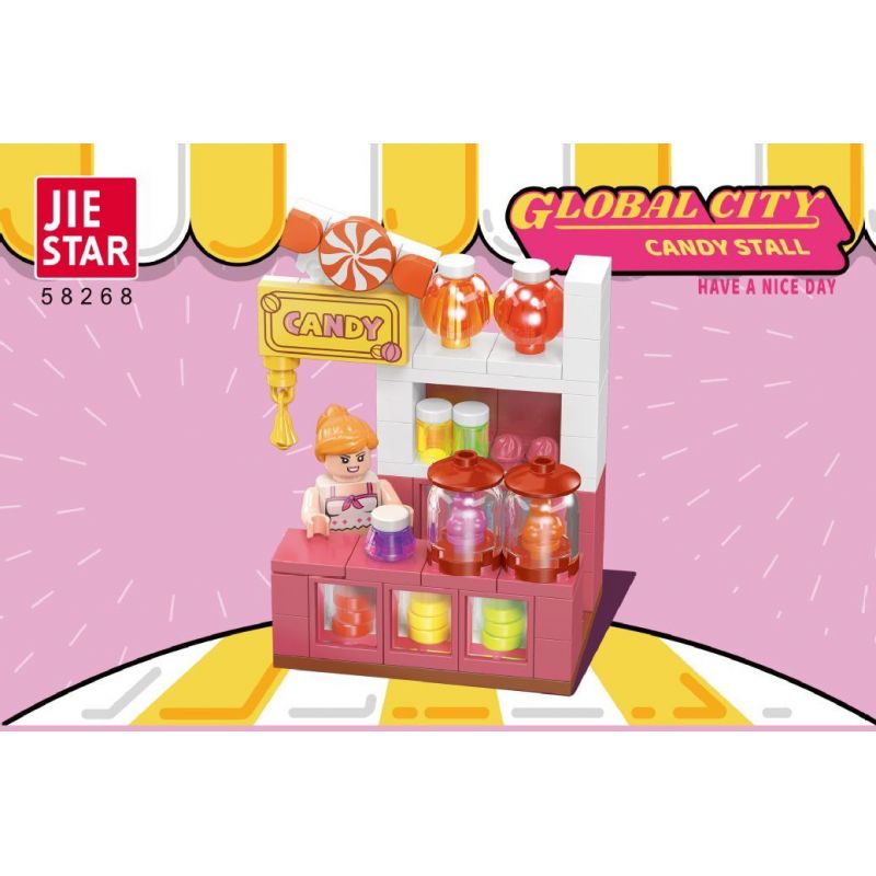 JIESTAR 58268 THÀNH PHỐ VŨ TRỤ QUẦY KẸO bộ đồ chơi xếp lắp ráp ghép mô hình City GLOBAL CITY CANDY STALL 114 khối