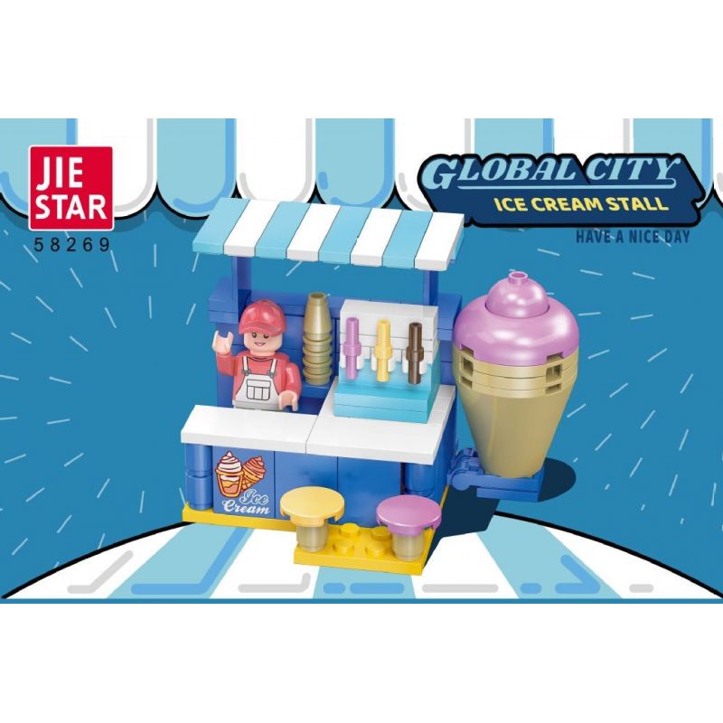 JIESTAR 58269 THÀNH PHỐ VŨ TRỤ QUẦY KẸO bộ đồ chơi xếp lắp ráp ghép mô hình City GLOBAL CITY ICE CREAM STALL 96 khối